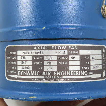 Dynamic Air M4641A-1A-BL Axial Fan 275CFM 12,500RPM 28VDC G0P203C-039 Controller
