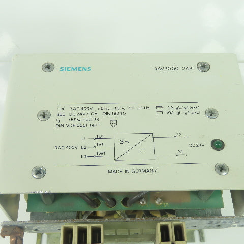 Siemens 4AV3000-2AB 3Ph Filtered Rectifier Unit 400VAC Pri 24VDC 10A Sec