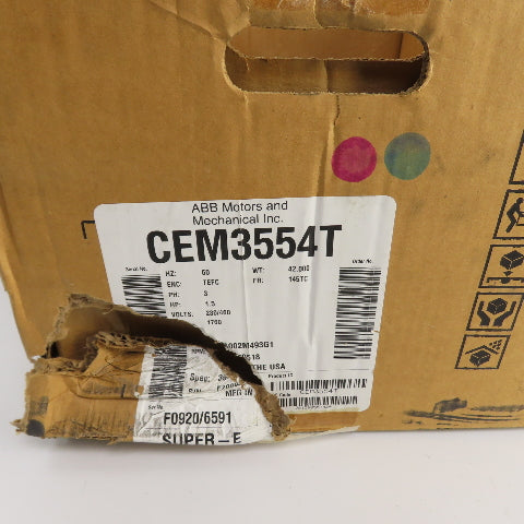 Baldor CEM3554T 1.5HP AC Electric Motor 1760RPM 230/460V 3PH 145TC Frame New