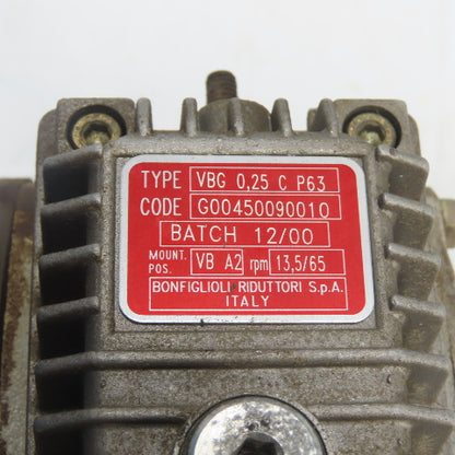 Bonfiglioli VBG 0.25 C P63 0.18KW 3Ph Gear Motor 280/480V 14:1 Ratio 13.5/65RPM