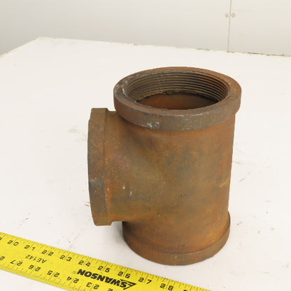 4" x 4" x 4" NPT Black Pipe Malleable Iron Threaded Tee 3-Way