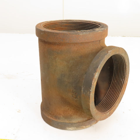 4" x 4" x 4" NPT Black Pipe Malleable Iron Threaded Tee 3-Way