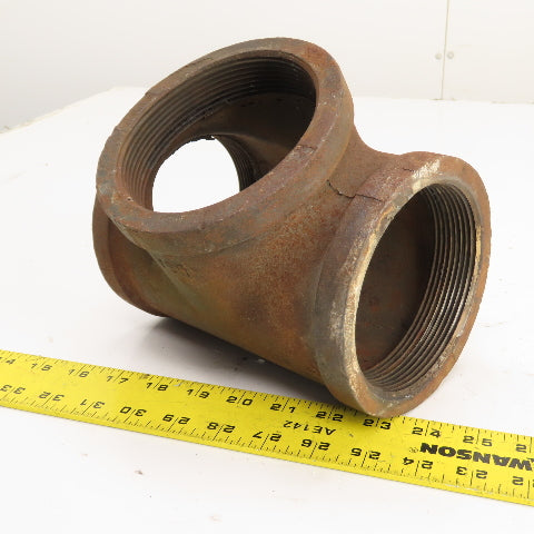 4" x 4" x 4" NPT Black Pipe Malleable Iron Threaded Tee 3-Way