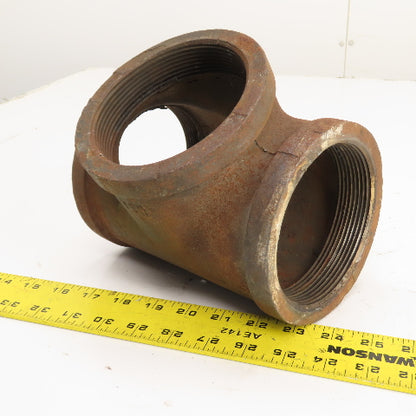 4" x 4" x 4" NPT Black Pipe Malleable Iron Threaded Tee 3-Way