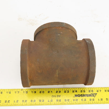 4" x 4" x 4" NPT Black Pipe Malleable Iron Threaded Tee 3-Way