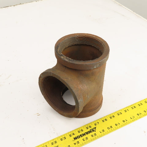 4" x 4" x 4" NPT Black Pipe Malleable Iron Threaded Tee 3-Way