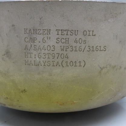Kanzen Tetsu 6" Stainless Steel Butt Weld Cap Sch. 40S