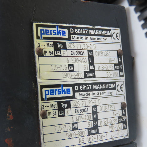 Perkse 71.20-2 D 7.5 /4.5kW Spindle Motor 230/400V 3PH 2900/8900RPM 50-150HZ