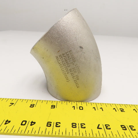 Kanzen Tetsu 3" Stainless Steel Butt Weld 45° Elbow Sch 10S
