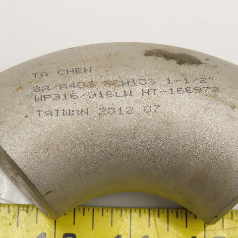 Ta Chen 1-1/2" Stainless Steel Butt Weld 90° Elbow Sch 10S Lot Of 2