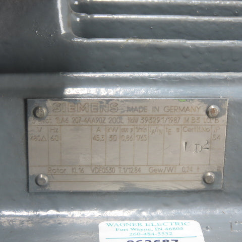 Siemens 1LA6 207-4AA90Z 30KW Electric Motor 480V 3Ph 1765RPM 45.5A 60Hz TESTED