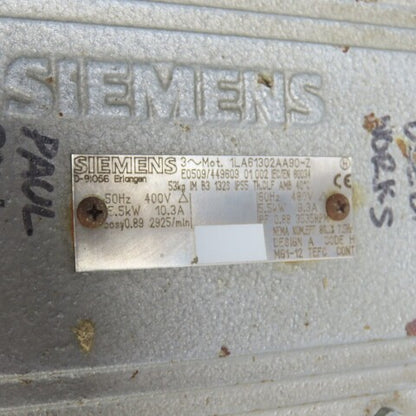 Siemens 1LA61302AA90-Z 5.5KW Electric Motor 3Ph 400/480V 2925/3535RPM TESTED