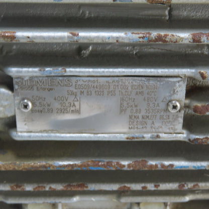 Siemens 1LA61302AA90-Z 5.5KW Electric Motor 3Ph 400/480V 2925/3535RPM TESTED
