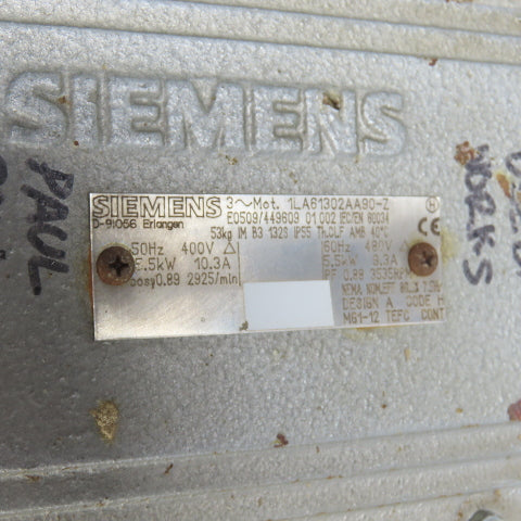 Siemens 1LA61302AA90-Z 5.5KW Electric Motor 3Ph 400/480V 2925/3535RPM TESTED