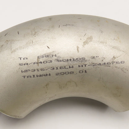 Ta Chen 3" Stainless Steel Butt Weld 90° Elbow Sch 10S