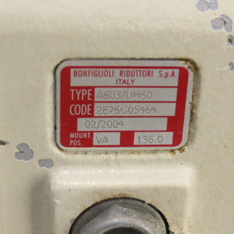 Bonfiglioli A603/UH60 5.50/6.60KW Gear Motor 3Ph 220/480V 156:1 Ratio 60mm Shaft