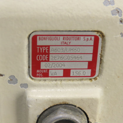 Bonfiglioli A603/UH60 5.50/6.60KW Gear Motor 3Ph 220/480V 156:1 Ratio 60mm Shaft