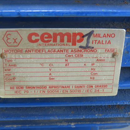 Cemp EEx-d 7.5KW AC Electric Motor 3Ph 280/480V 1740RPM 38mm Shaft TESTED
