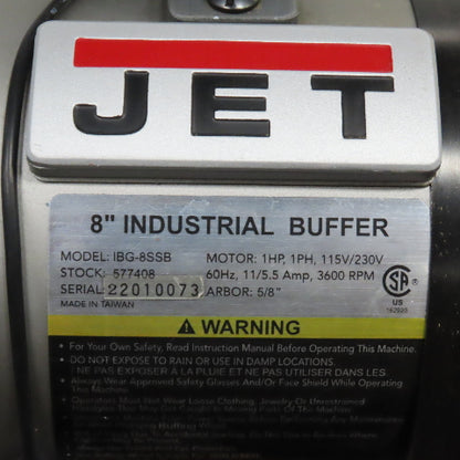 Jet IBG-8SSB 8" 1HP Industrial Pedestal Mount Buffer 120V 1PH W/ Belt Side