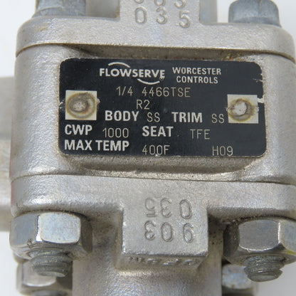 Flowserve 4466TSE 1/4" NPT Stainless Steel Ball Valve W/ Reotemp Gauge 0-15PSI