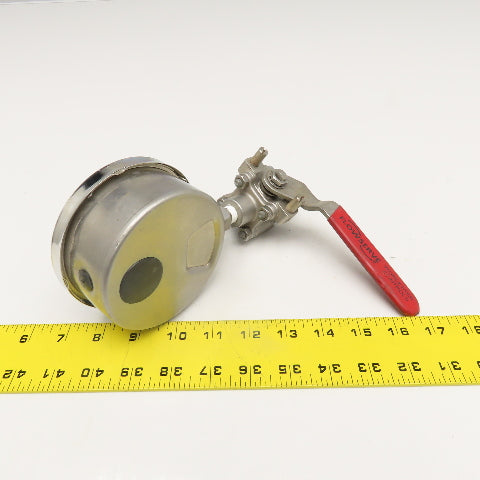 Flowserve 4466TSE 1/4" NPT Stainless Steel Ball Valve W/ Reotemp Gauge 0-15PSI