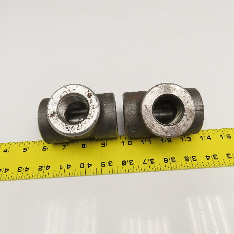 1" NPT Forged Steel Class 3000 SA105N TEE Pipe Fitting Lot Of 2