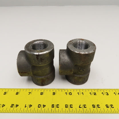 1" NPT Forged Steel Class 3000 SA105N TEE Pipe Fitting Lot Of 2