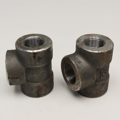 1" NPT Forged Steel Class 3000 SA105N TEE Pipe Fitting Lot Of 2