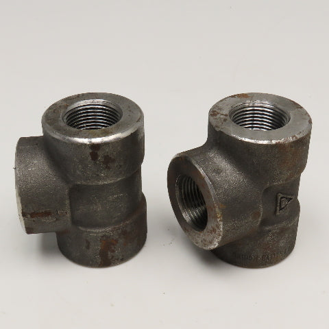 1" NPT Forged Steel Class 3000 SA105N TEE Pipe Fitting Lot Of 2