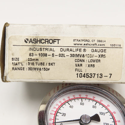 Ashcroft 63-1008-S-02L-30IMV&150#-XR5 30 In Hg Vac To 150PSI Ammonia Gauge 1/4"