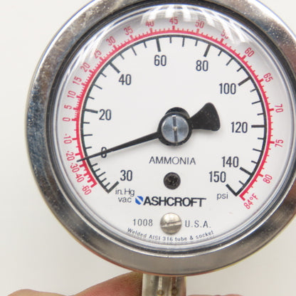 Ashcroft 63-1008-S-02L-30IMV&150#-XR5 30 In Hg Vac To 150PSI Ammonia Gauge 1/4"