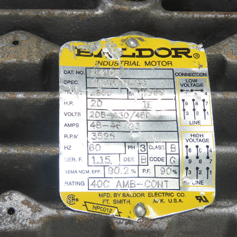 Baldor M4106 20HP AC Electric Motor 3Ph 208-230/480V 286U Frame 3525RPM TESTED