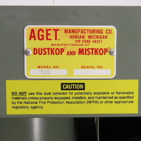 Aget Model 520 1/3HP Dustkop Cyclone Dust Collector 230/460V 3PH 100-550CFM