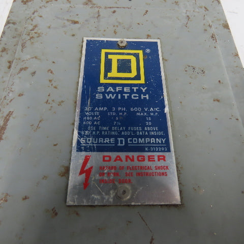 Square D H 361 30A Fusible Safety Disconnect Switch 3Ph 600VAC