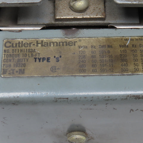 Cutler Hammer 511H1193A Solenoid Shoe Brake 10Lbs Missing Coil Plunger