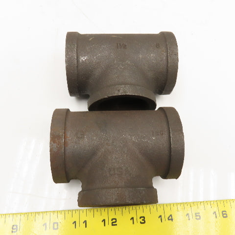 Grinnell 1-1/2" Malleable Black Iron Pipe TEE Lot Of 2