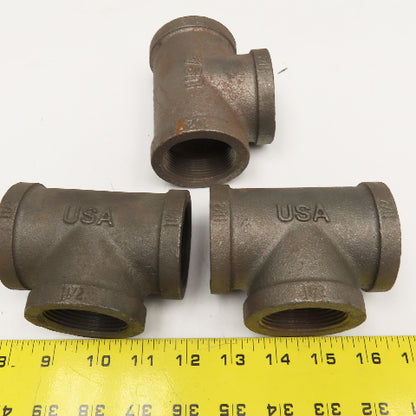 Ward 1-1/2" Malleable Black Iron Pipe TEE USA Lot Of 3