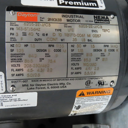 Dayton 3C414 36" Clean Air Tubeaxial Fan 1.5HP 230/460V 3PH Belt Drive Tested