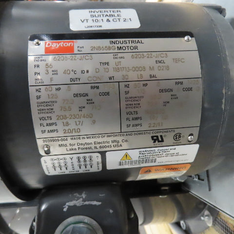 Dayton 3C411 24" Clean Air Tubeaxial Fan .5HP 230/460V 3PH Belt Drive Tested