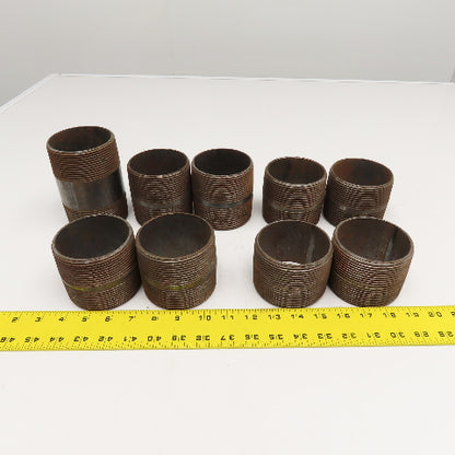 3" Malleable Black Iron Pipe Close Nipples & Misc, Length Lot Of 9
