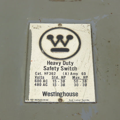 Westinghouse HF362 60A Fusible Heavy Duty Safety Disconnect Switch 600VAC