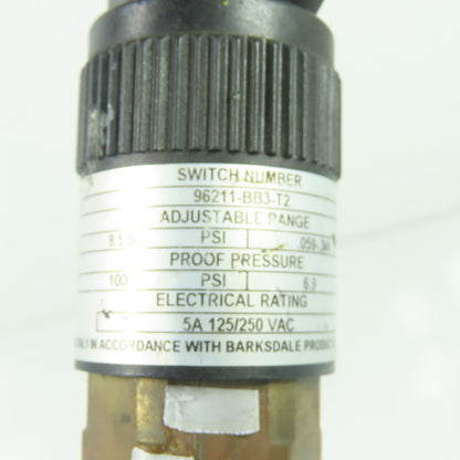 Barksdale 96211-BB3-T2 Pressure Switch 8.5-50PSI Range 125/250VAC 5A 1/4" NPT