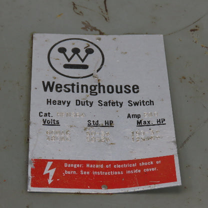 Westinghouse HFN364 200A Fusible Safety Disconnect Switch 600VAC 3-Pole