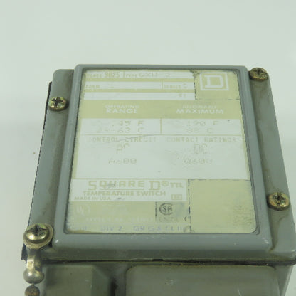 Square D GXW-2 Class 9025 Temperature Switch 85-145°F Range