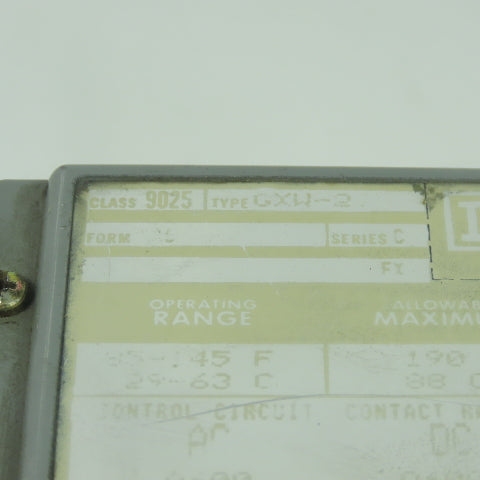 Square D GXW-2 Class 9025 Temperature Switch 85-145°F Range