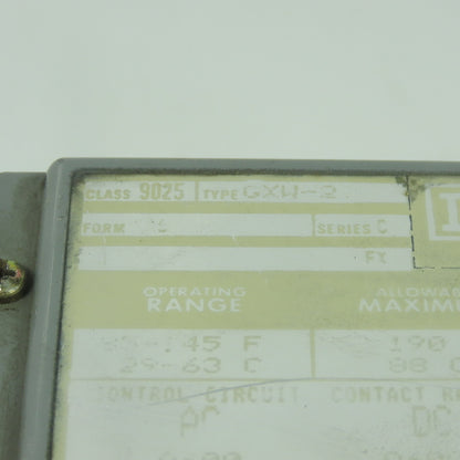 Square D GXW-2 Class 9025 Temperature Switch 85-145°F Range