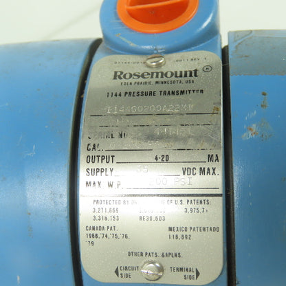 Rosemount 1144G0200A22M1 Pressure Transmitter 0-200PSIG 35VDC Max 4-20Ma