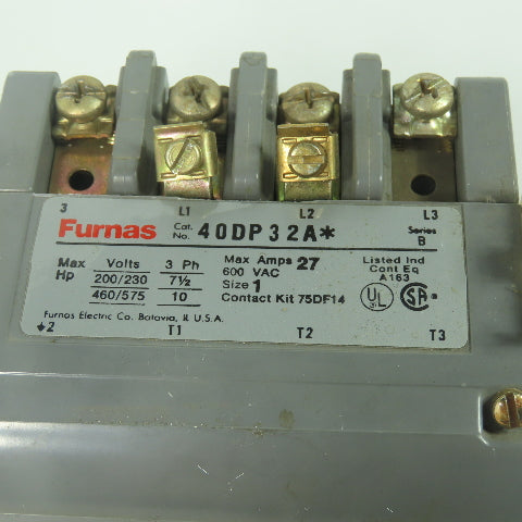 Furnas 40DP32A* Sioze 1 27A Lightning Contactor 600VAC 3Ph 110/120V Coil