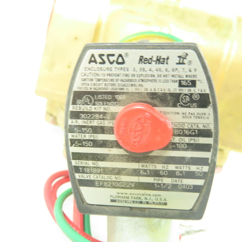 Asco EF8210G22V Red-Hat II Solenoid Valve 1-1/2" 5-150PSI 110/120V Coil