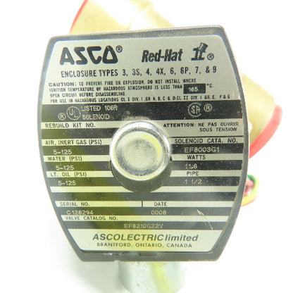 Asco EF8210G22V Red-Hat II Solenoid Valve 1-1/2" 5-125PSI 110/120V Coil